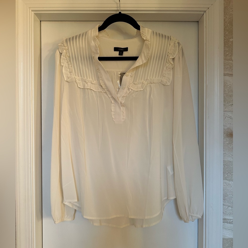 J Crew silk popover top white size M nwt